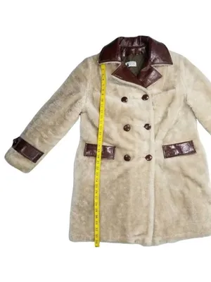 Vintage Fingerhut Fashions Fur Leather Coat Double Breasted Buttons Beige Sz 12 thumbnail 3