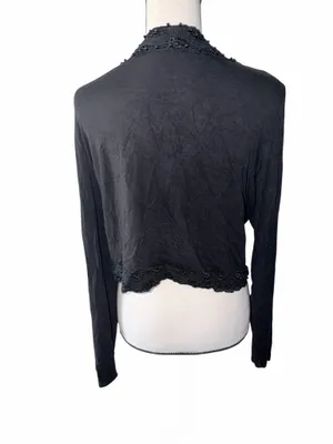 Panitti Black Beaded Open Front Bolero Shrug Long Sleeve Evening Cardigan XL thumbnail 3
