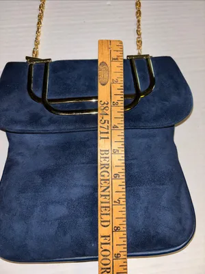 Sheldon Original..Vintage Navy Blue Suede With Gold Toned Crossbody Chain thumbnail 12