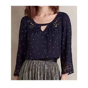 Anthropologie Maeve Teni Star Womens Cutout Blue Top 8 Peasant Boho Celestial thumbnail 2