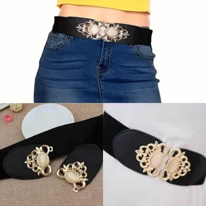 Golden Double Buckle Black Waspie Belt Stretchy Elastic Accentuating‎ Waist Band thumbnail 2
