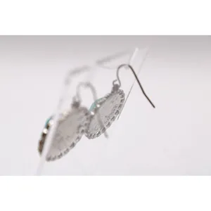 Silver Faux Turquoise Dangle Earrings Ornate Framing Southwest Boho Silver Tone thumbnail 4