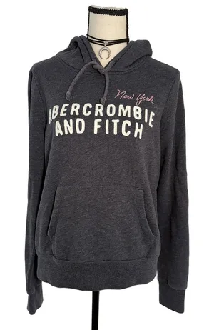Abercrombie & Fitch New York Logo Hoodie Sweatshirt | Vintage Y2K Gray Medium thumbnail 1