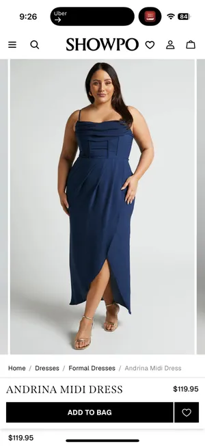 NWT Showpo ANDRINA MIDI DRESS High Low Wrap Corset Dress In Navy thumbnail 2