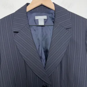 Ann Taylor Womens Blazer 14 Navy Pinstripe Italian‎ Fabric Three Button Jacket thumbnail 2