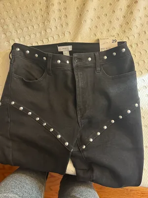 Forever 21 Silver Studded Flare Jeans thumbnail 2