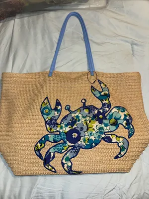 Vera Bradley Blueberry Blooms Seashore Tote Straw Tote Retired thumbnail 1