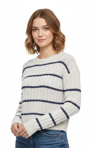 Aeropostale Striped Knit Sweater Womens XS White Blue Preppy thumbnail 1