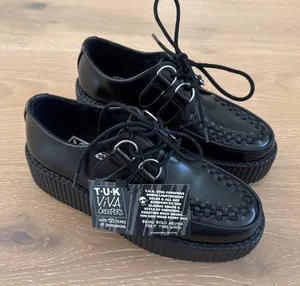 TUK Viva Mondo Leather Creeper Shoes Size US W 6 Black thumbnail 1