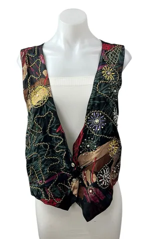 Jane Ashley Women's Multicolor Beaded Embroidered Button Up Vest Jacket Sie M thumbnail 1