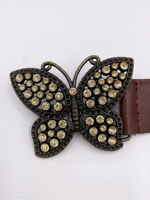Vintage 90s Y2K Rhinestone Butterfly Buckle Belt Fairycore Boho Studded Jewels thumbnail 3