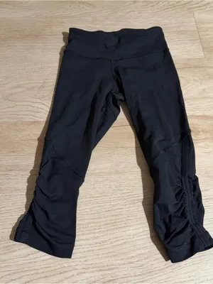 lululemon athletica Black Capri Leggings with Ruched Side thumbnail 1