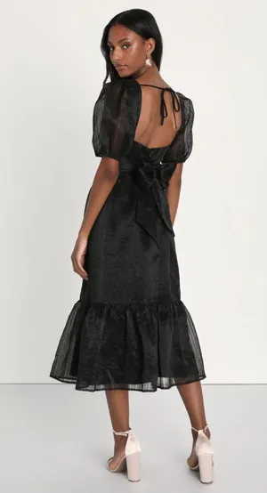 Lulus Celebratory Moment Black Surplice Puff Sleeve Midi Dress thumbnail 10