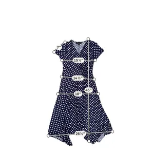 Polka Dot Faux Wrap Midi Dress Navy White Knotted Waist Short Sleeve Size 8 thumbnail 5