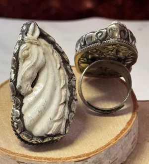 Elegant Horse Hand-carved Bone set in Tibetan Silver, Adjustable Sizing thumbnail 9