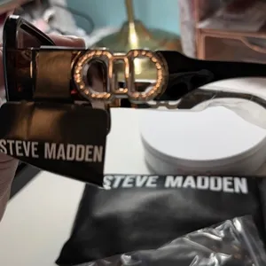 NWT Steve Madden Oversized Square Sunglasses Brown‎ Tortoise Gold Chain Bling thumbnail 7