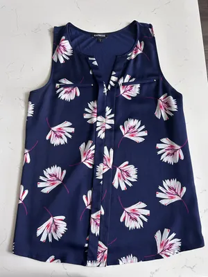 Express Navy Floral Sleeveless Blouse thumbnail 1