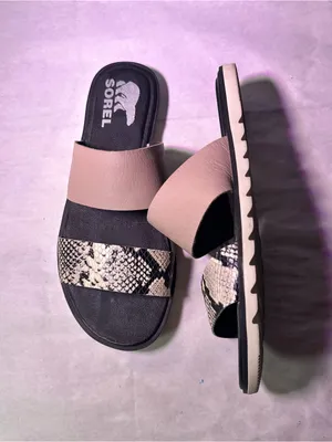 Sorel Two-Band Slide Sandals in Pink and Black Snake Print thumbnail 6