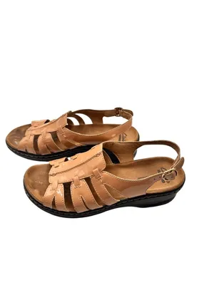 Clarks Size 8 Tan Leather Sandals Adjustable Strap Cushioned Insoles thumbnail 2