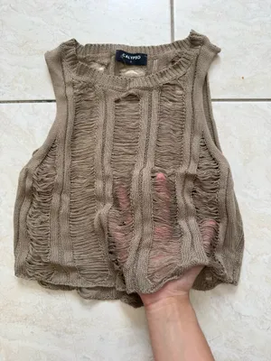 Calypso brown ruched knit tank top in a S thumbnail 3