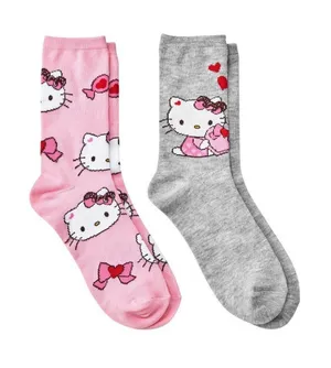 NWT Hello Kitty Womens Valentine's Day Giftable 2pack Crew Socks Pink Multi 4-10 thumbnail 1
