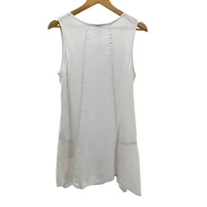 XCVI Women's White Tank Mini‎ Dress 100% Linen XS Oversized Lagenlook Coastal thumbnail 5