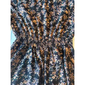 Floral Smocked Mock Neck Long Sleeve Mini Dress Black Brown Orange Medium Boho thumbnail 3