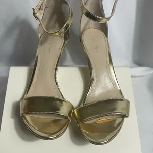 Calvin Klein Shiny Gold Women's Size 9.5 Ankle Strap Sandals 4” Heel thumbnail 2