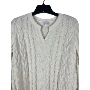 J. Jill Chenille Fisherman Cable Knit Tunic Sweater L Ivory Longline Pullover thumbnail 5