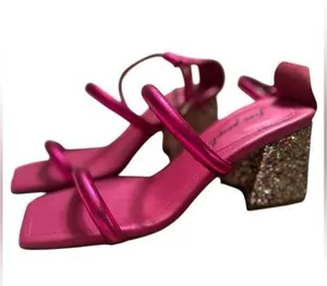 Free People Parker Hot Pink Chain Square Toe Heels thumbnail 1