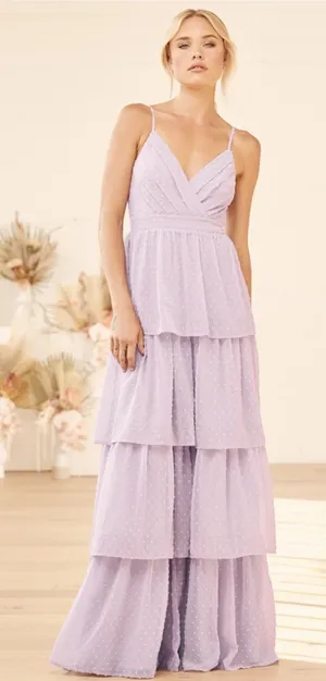 Lulus Lilac Tiered Swiss Dot Maxi Dress thumbnail 1
