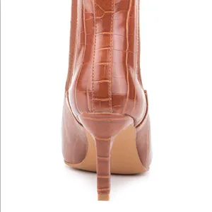 NEW OLIVIA MILLER Stay Sweet Vegan Croc Embossed Boot 6.5 Brown thumbnail 6