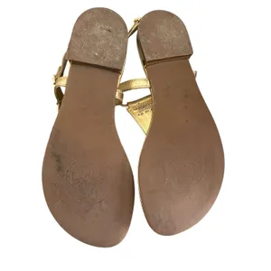 Tory Burch Emmy Metallic Gold Leather Flat Thong Sandals Size 6.5M thumbnail 2