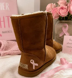UGG Classic Short Breast Cancer Awareness Chestnut Boots Pink Ribbon Size 6 Rare thumbnail 1