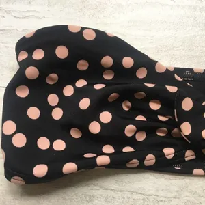Retro Polka Dot Bikini Top Black Pink Size 6 Halter Bandeau Tie Front thumbnail 3