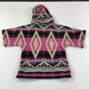 Dylan Sweater Womens XS Pink Hooded V Neck Aztec Knit Short Sleeve Pullover Boho thumbnail 6