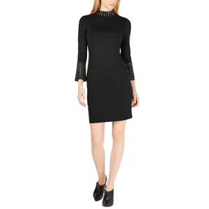 Calvin Klein Womens Small Black Studded Knit Dress Stretch Rayon Nylon‎ Timeless thumbnail 3