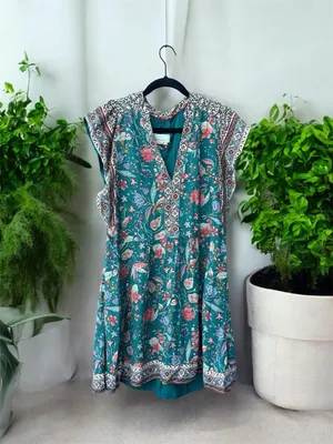 Anthropologie Zenia Green Floral Dress size Medium thumbnail 3