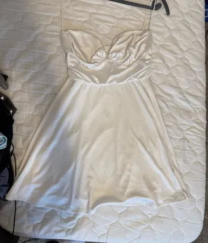 Lucy in the Sky Cream Satin Mini Dress with Spaghetti Straps thumbnail 1