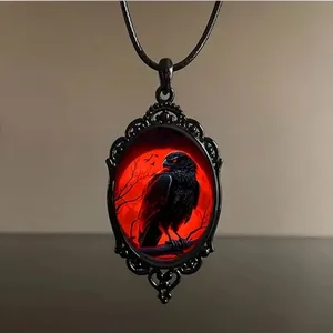 Red Moon Eagle Cameo Necklace Gothic Style Glass Pendent Choker Mystic Witch Jew thumbnail 7