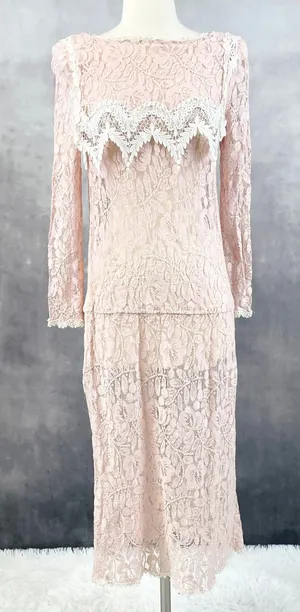 Vtg 80s Jessica McClintock Lace Dress‎ Size 8 Cottage Coquette Victorian Prairie thumbnail 1