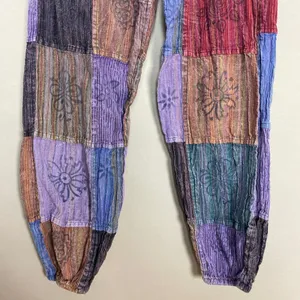 Patchwork Jogger Pants Travel Hippie Purple Red Blue Elastic Waist Cotton Nepal thumbnail 4