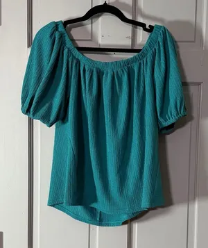 Anthropologie Teal Puff Sleeve Blouse thumbnail 1