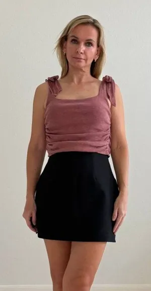Free People Boulevard Mauve Ruched Tie Shoulder Crop Tank Top Size S thumbnail 1