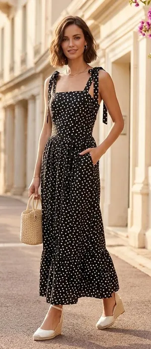 Rachel Zoe Womens Black White Polka Dot Tie‎ Strap Tiered Maxi Dress Small thumbnail 1