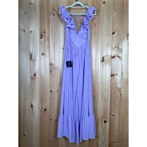 NWT Lulus Soiree Celebration Lilac Ruffled Lace-Up Maxi Dress Wedding Bride Sz S thumbnail 4