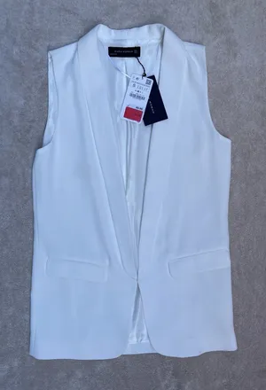 NWT Zara White Sleeveless Blazer Vest Wedding Summer Tuxedo Smoking Classic S thumbnail 1