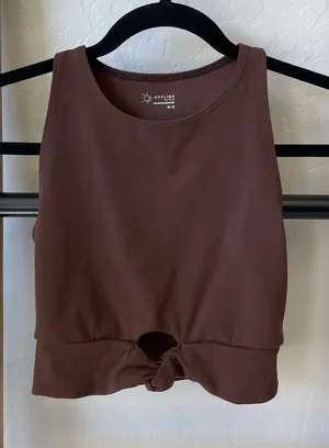 Aerie Brown Knot-Front Crop Tank thumbnail 1