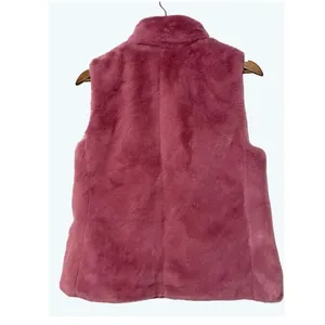 J.Crew Faux Fur Vest Women's Small Pink Full Zip Mock Neck Plush Fleece thumbnail 2