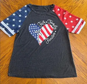 4th of July Fourth USA America Patriotic Heart Tee Gray Red White Blue thumbnail 1